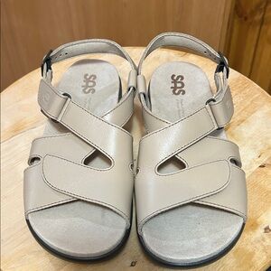 SAS Beige Leather Comfort Sandals
